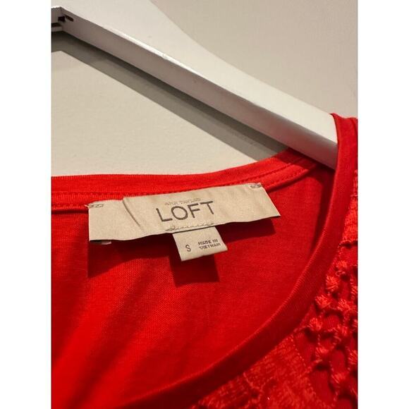 Loft Size Small Red Orange Blouse Embroidered Sunflower Lace Floral Top Cotton - Picture 7 of 12